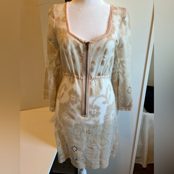 Free People Lace Zip Cream/Pink Coverup, Size XS - Picture 2 of 8